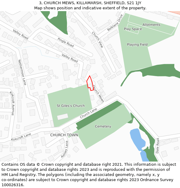 3, CHURCH MEWS, KILLAMARSH, SHEFFIELD, S21 1JY: Location map and indicative extent of plot