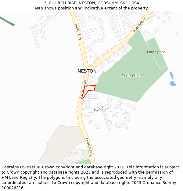 3, CHURCH RISE, NESTON, CORSHAM, SN13 9SX: Location map and indicative extent of plot