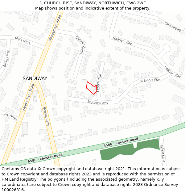 3, CHURCH RISE, SANDIWAY, NORTHWICH, CW8 2WE: Location map and indicative extent of plot