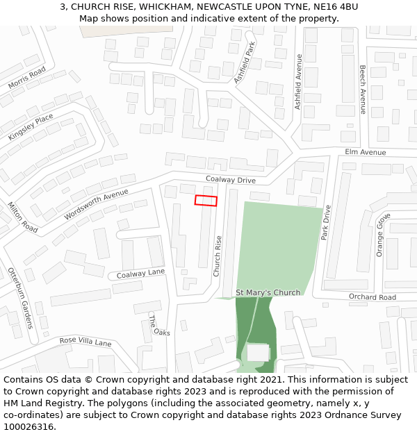 3, CHURCH RISE, WHICKHAM, NEWCASTLE UPON TYNE, NE16 4BU: Location map and indicative extent of plot