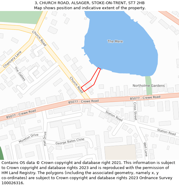 3, CHURCH ROAD, ALSAGER, STOKE-ON-TRENT, ST7 2HB: Location map and indicative extent of plot