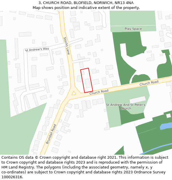 3, CHURCH ROAD, BLOFIELD, NORWICH, NR13 4NA: Location map and indicative extent of plot