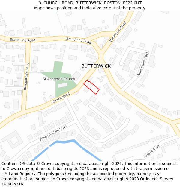 3, CHURCH ROAD, BUTTERWICK, BOSTON, PE22 0HT: Location map and indicative extent of plot