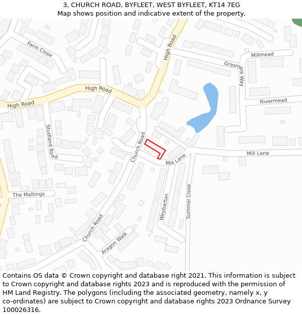 3, CHURCH ROAD, BYFLEET, WEST BYFLEET, KT14 7EG: Location map and indicative extent of plot