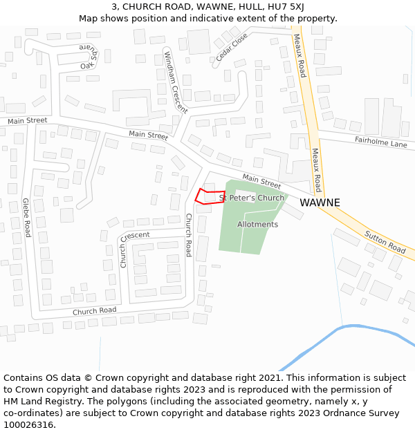 3, CHURCH ROAD, WAWNE, HULL, HU7 5XJ: Location map and indicative extent of plot