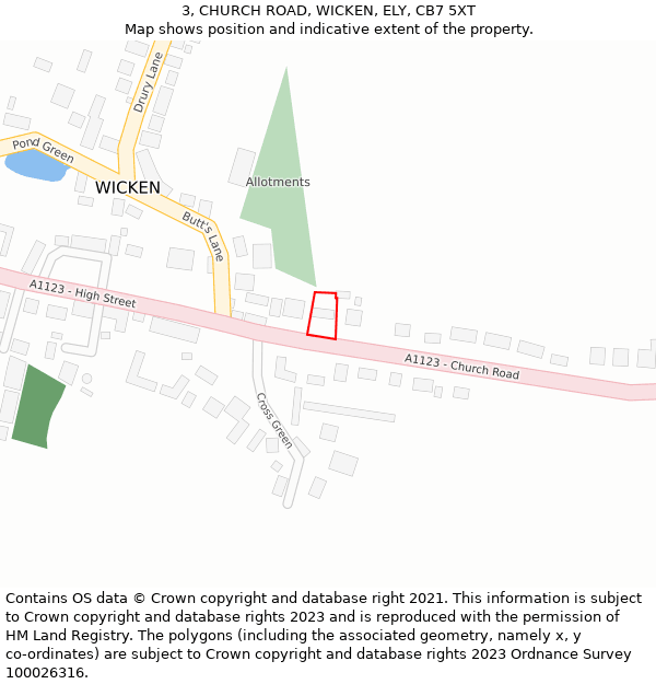 3, CHURCH ROAD, WICKEN, ELY, CB7 5XT: Location map and indicative extent of plot