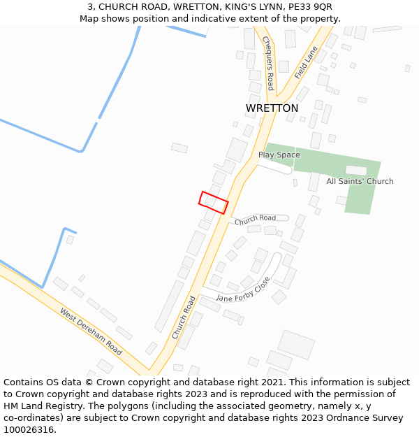 3, CHURCH ROAD, WRETTON, KING'S LYNN, PE33 9QR: Location map and indicative extent of plot