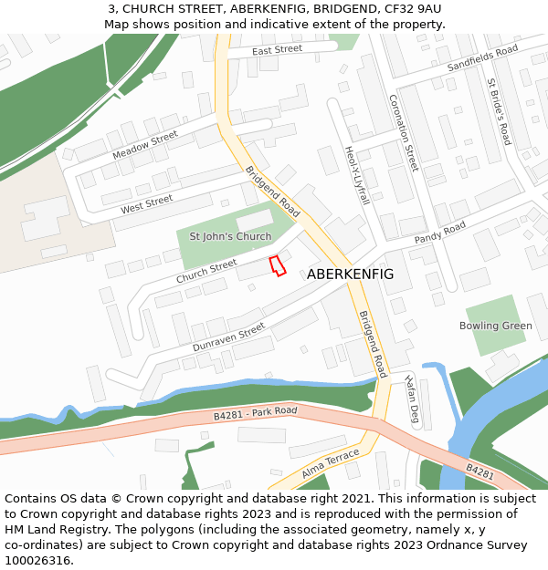 3, CHURCH STREET, ABERKENFIG, BRIDGEND, CF32 9AU: Location map and indicative extent of plot