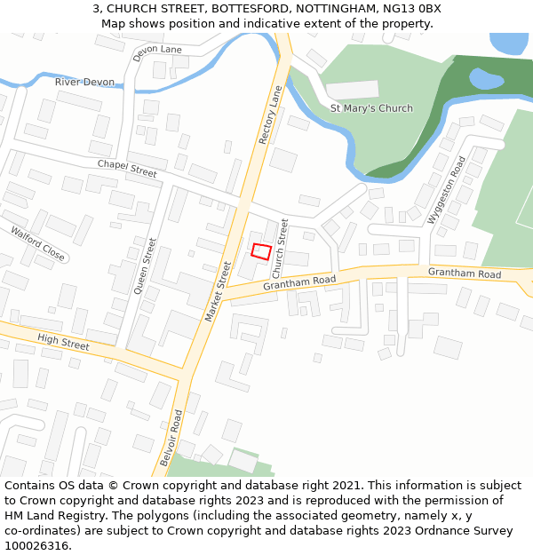 3, CHURCH STREET, BOTTESFORD, NOTTINGHAM, NG13 0BX: Location map and indicative extent of plot
