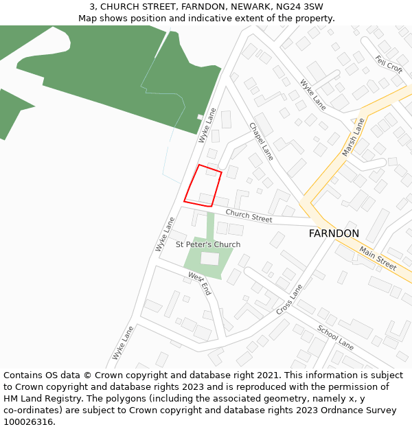 3, CHURCH STREET, FARNDON, NEWARK, NG24 3SW: Location map and indicative extent of plot