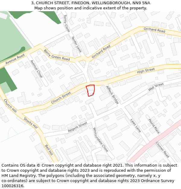 3, CHURCH STREET, FINEDON, WELLINGBOROUGH, NN9 5NA: Location map and indicative extent of plot