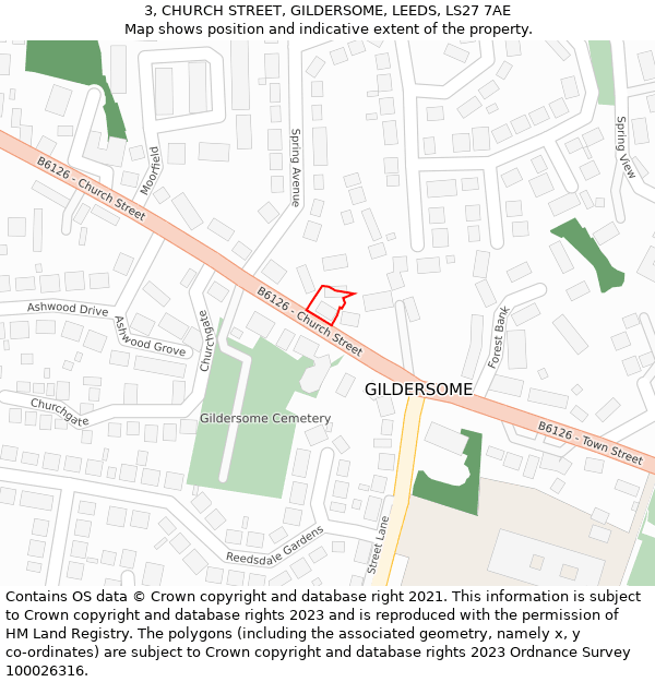 3, CHURCH STREET, GILDERSOME, LEEDS, LS27 7AE: Location map and indicative extent of plot