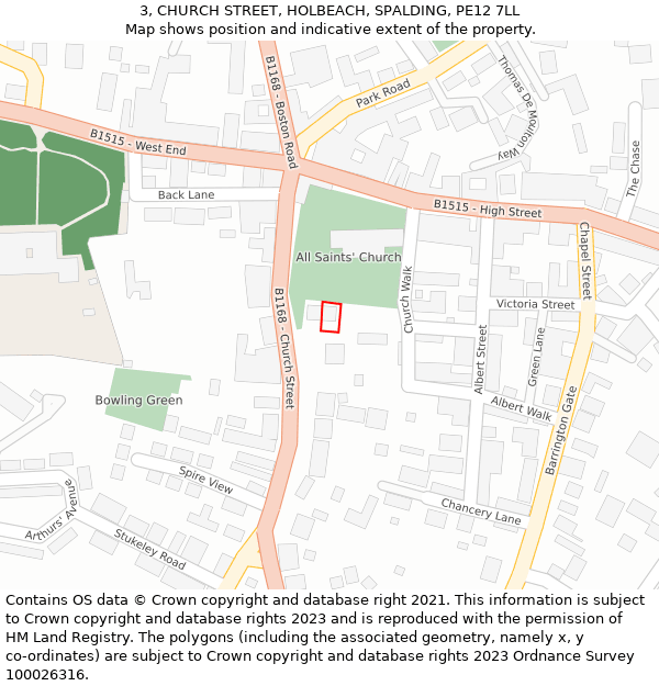 3, CHURCH STREET, HOLBEACH, SPALDING, PE12 7LL: Location map and indicative extent of plot