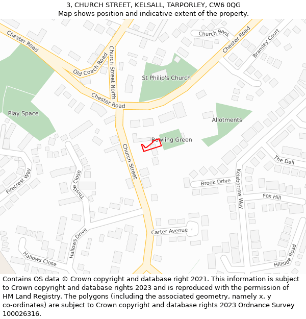 3, CHURCH STREET, KELSALL, TARPORLEY, CW6 0QG: Location map and indicative extent of plot