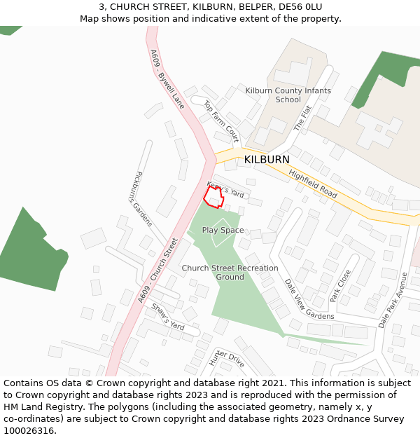 3, CHURCH STREET, KILBURN, BELPER, DE56 0LU: Location map and indicative extent of plot