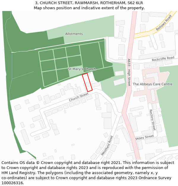 3, CHURCH STREET, RAWMARSH, ROTHERHAM, S62 6LR: Location map and indicative extent of plot