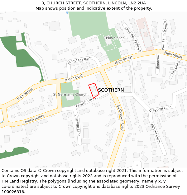 3, CHURCH STREET, SCOTHERN, LINCOLN, LN2 2UA: Location map and indicative extent of plot