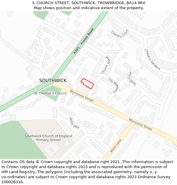 3, CHURCH STREET, SOUTHWICK, TROWBRIDGE, BA14 9RA: Location map and indicative extent of plot