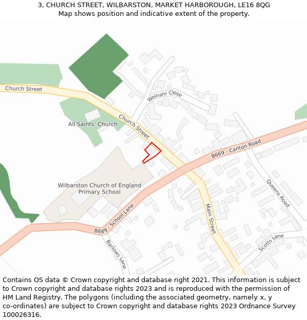 3, CHURCH STREET, WILBARSTON, MARKET HARBOROUGH, LE16 8QG: Location map and indicative extent of plot