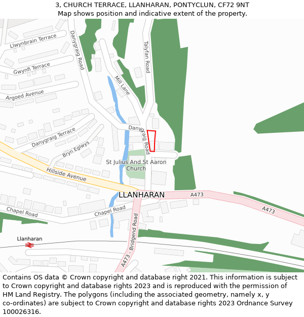 3, CHURCH TERRACE, LLANHARAN, PONTYCLUN, CF72 9NT: Location map and indicative extent of plot