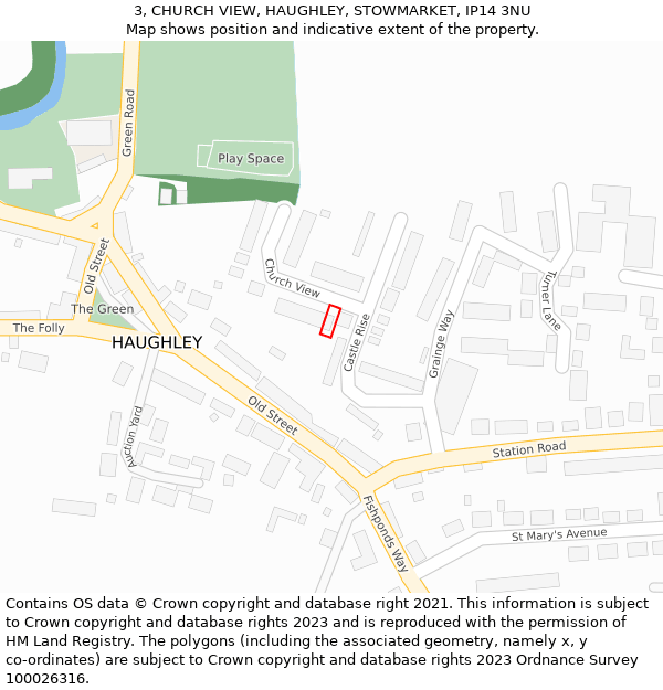 3, CHURCH VIEW, HAUGHLEY, STOWMARKET, IP14 3NU: Location map and indicative extent of plot