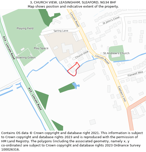 3, CHURCH VIEW, LEASINGHAM, SLEAFORD, NG34 8HF: Location map and indicative extent of plot