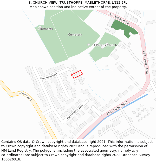 3, CHURCH VIEW, TRUSTHORPE, MABLETHORPE, LN12 2FL: Location map and indicative extent of plot