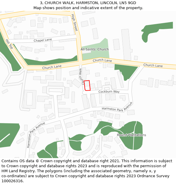 3, CHURCH WALK, HARMSTON, LINCOLN, LN5 9GD: Location map and indicative extent of plot