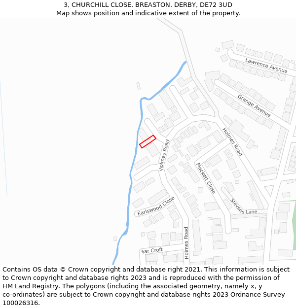 3, CHURCHILL CLOSE, BREASTON, DERBY, DE72 3UD: Location map and indicative extent of plot