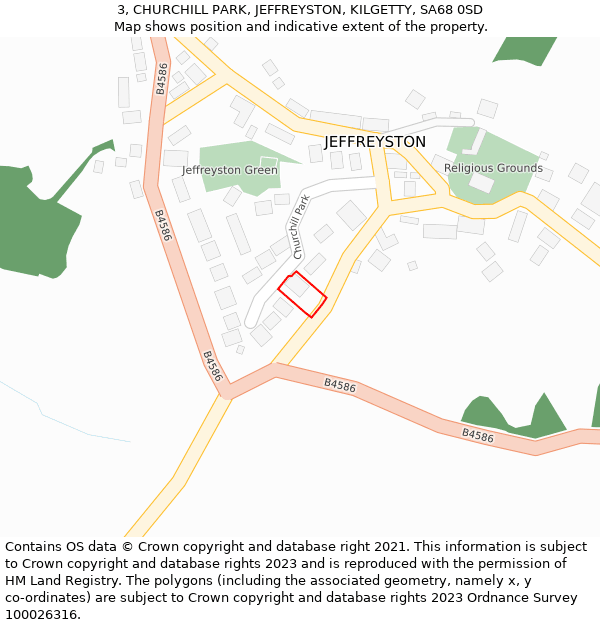 3, CHURCHILL PARK, JEFFREYSTON, KILGETTY, SA68 0SD: Location map and indicative extent of plot
