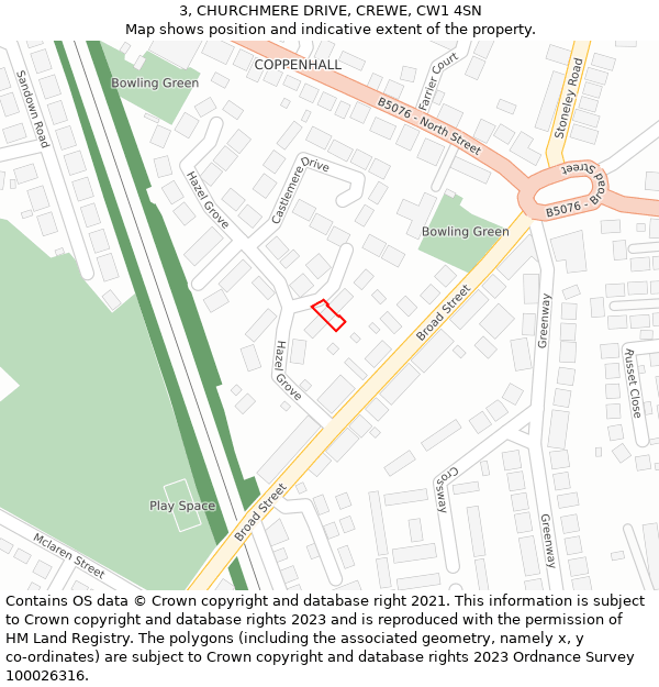 3, CHURCHMERE DRIVE, CREWE, CW1 4SN: Location map and indicative extent of plot