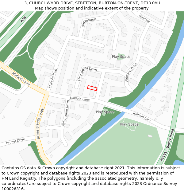 3, CHURCHWARD DRIVE, STRETTON, BURTON-ON-TRENT, DE13 0AU: Location map and indicative extent of plot