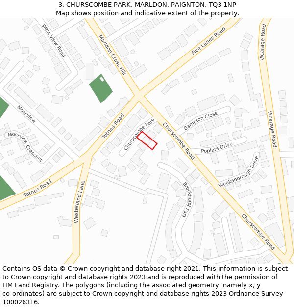 3, CHURSCOMBE PARK, MARLDON, PAIGNTON, TQ3 1NP: Location map and indicative extent of plot