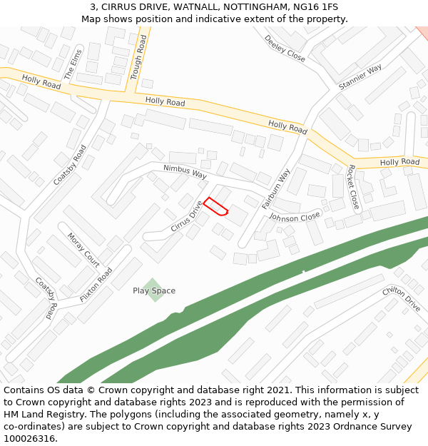 3, CIRRUS DRIVE, WATNALL, NOTTINGHAM, NG16 1FS: Location map and indicative extent of plot