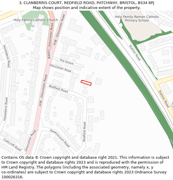 3, CLANBERRIS COURT, REDFIELD ROAD, PATCHWAY, BRISTOL, BS34 6PJ: Location map and indicative extent of plot