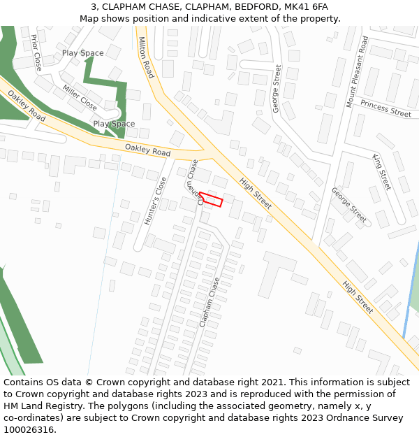 3, CLAPHAM CHASE, CLAPHAM, BEDFORD, MK41 6FA: Location map and indicative extent of plot