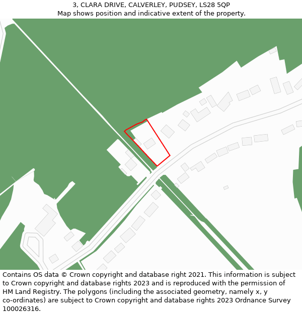 3, CLARA DRIVE, CALVERLEY, PUDSEY, LS28 5QP: Location map and indicative extent of plot