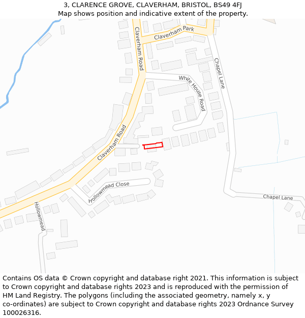 3, CLARENCE GROVE, CLAVERHAM, BRISTOL, BS49 4FJ: Location map and indicative extent of plot