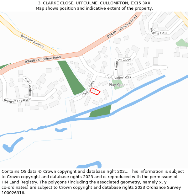 3, CLARKE CLOSE, UFFCULME, CULLOMPTON, EX15 3XX: Location map and indicative extent of plot