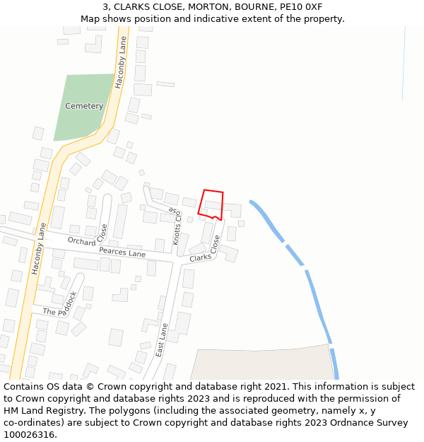 3, CLARKS CLOSE, MORTON, BOURNE, PE10 0XF: Location map and indicative extent of plot