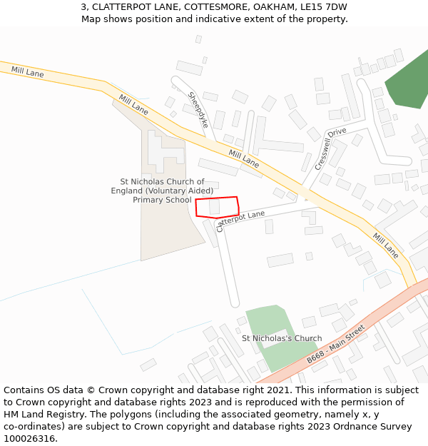 3, CLATTERPOT LANE, COTTESMORE, OAKHAM, LE15 7DW: Location map and indicative extent of plot