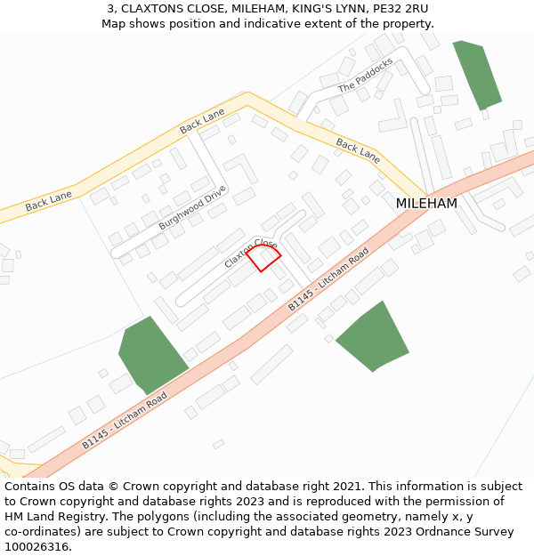 3, CLAXTONS CLOSE, MILEHAM, KING'S LYNN, PE32 2RU: Location map and indicative extent of plot