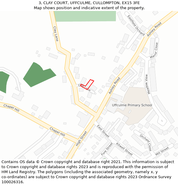 3, CLAY COURT, UFFCULME, CULLOMPTON, EX15 3FE: Location map and indicative extent of plot