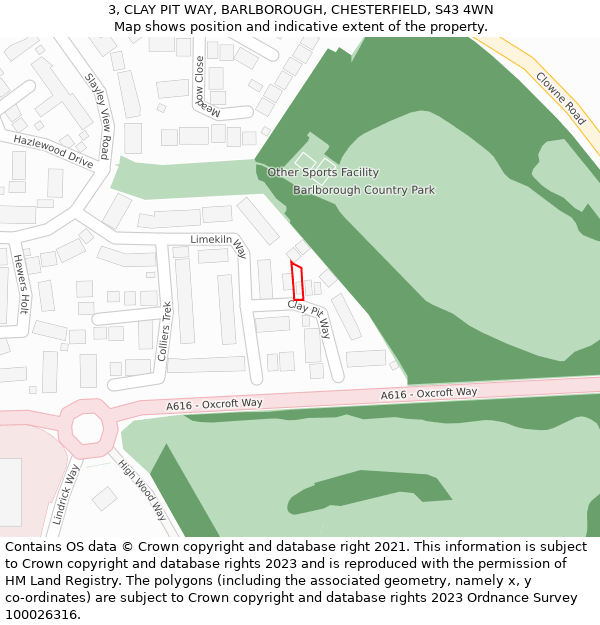 3, CLAY PIT WAY, BARLBOROUGH, CHESTERFIELD, S43 4WN: Location map and indicative extent of plot