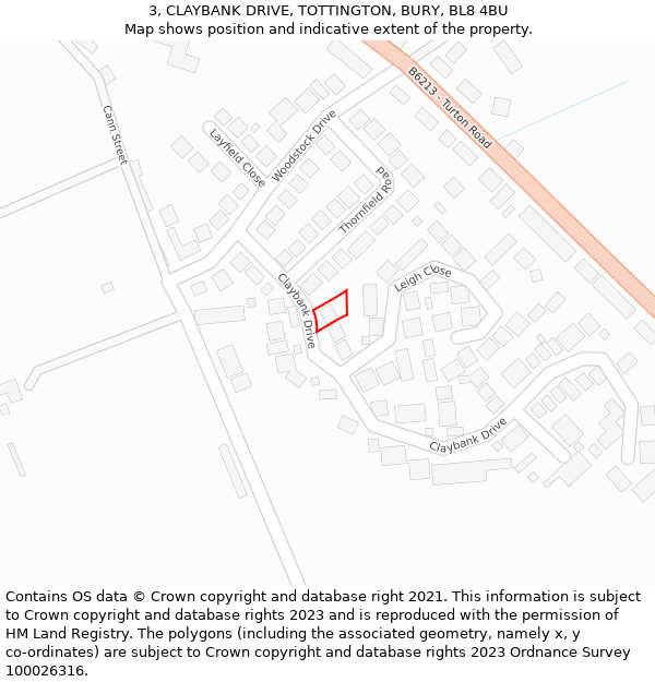 3, CLAYBANK DRIVE, TOTTINGTON, BURY, BL8 4BU: Location map and indicative extent of plot