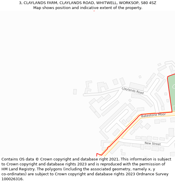 3, CLAYLANDS FARM, CLAYLANDS ROAD, WHITWELL, WORKSOP, S80 4SZ: Location map and indicative extent of plot