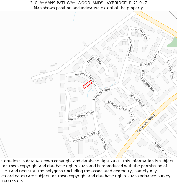3, CLAYMANS PATHWAY, WOODLANDS, IVYBRIDGE, PL21 9UZ: Location map and indicative extent of plot