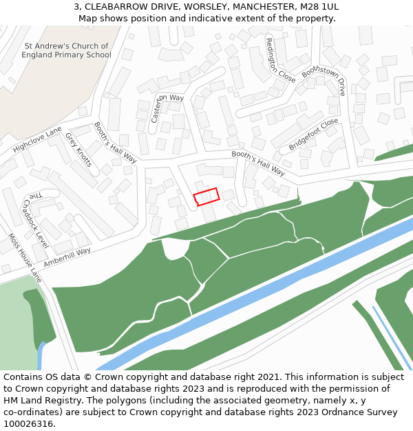 3, CLEABARROW DRIVE, WORSLEY, MANCHESTER, M28 1UL: Location map and indicative extent of plot