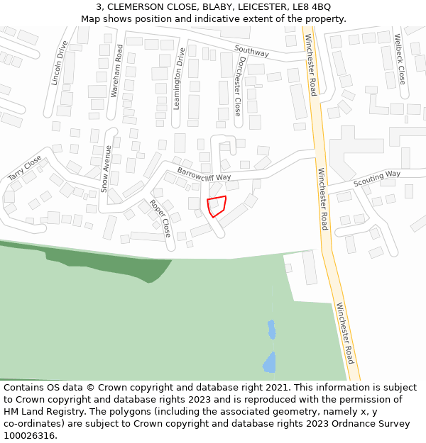 3, CLEMERSON CLOSE, BLABY, LEICESTER, LE8 4BQ: Location map and indicative extent of plot