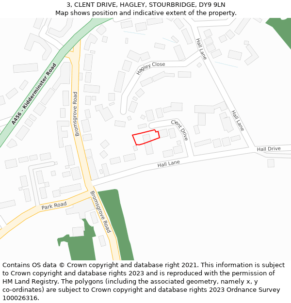 3, CLENT DRIVE, HAGLEY, STOURBRIDGE, DY9 9LN: Location map and indicative extent of plot